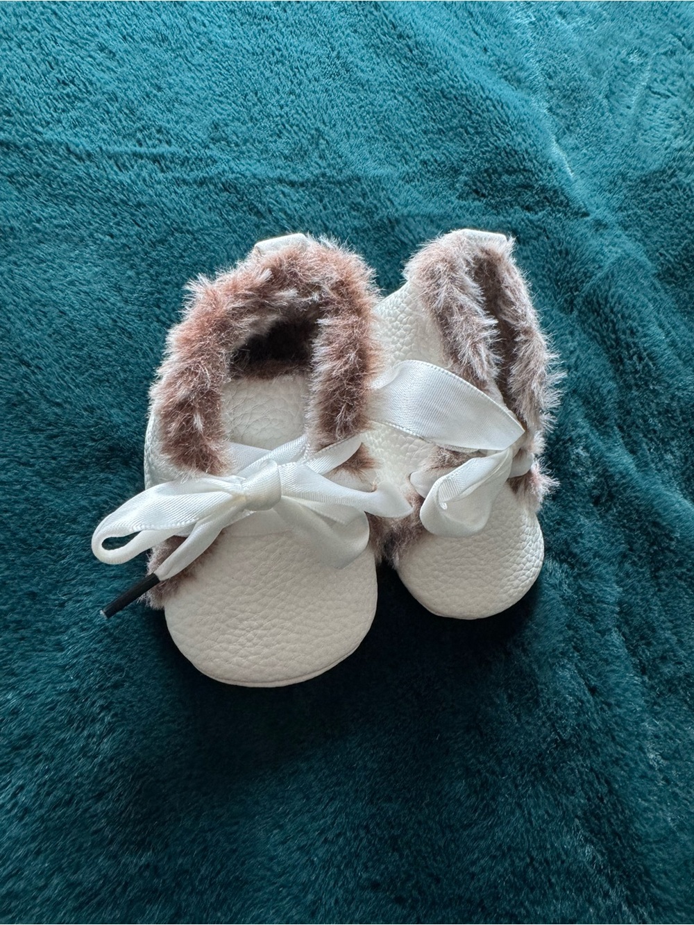 White Faux-Fur Trim Baby Moccasins with Bow